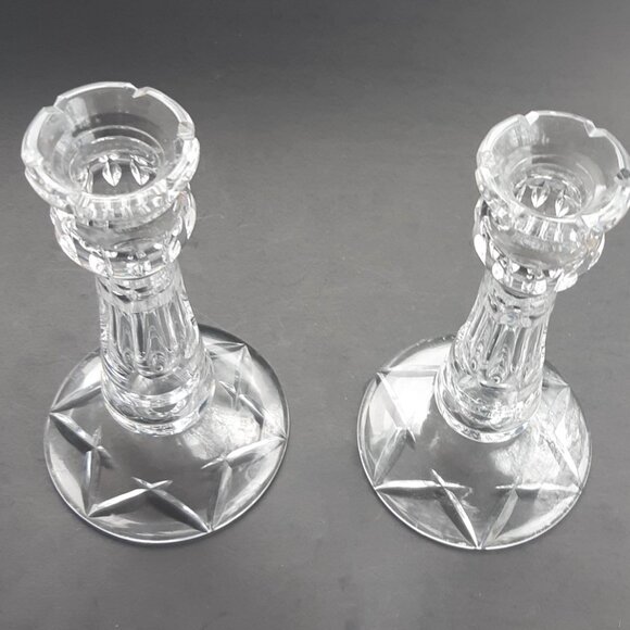 Early Stuart Waterford England Crystal Hand Cut Candleholders Pair England 1930s - Picture 5 of 14
